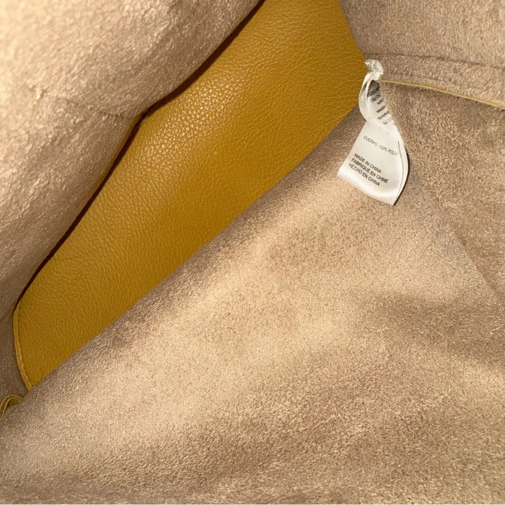 Anthropologie The Joss Elegant Tan Leather Bucket Tote Bag w/ Mini Pouch - Picture 8 of 11